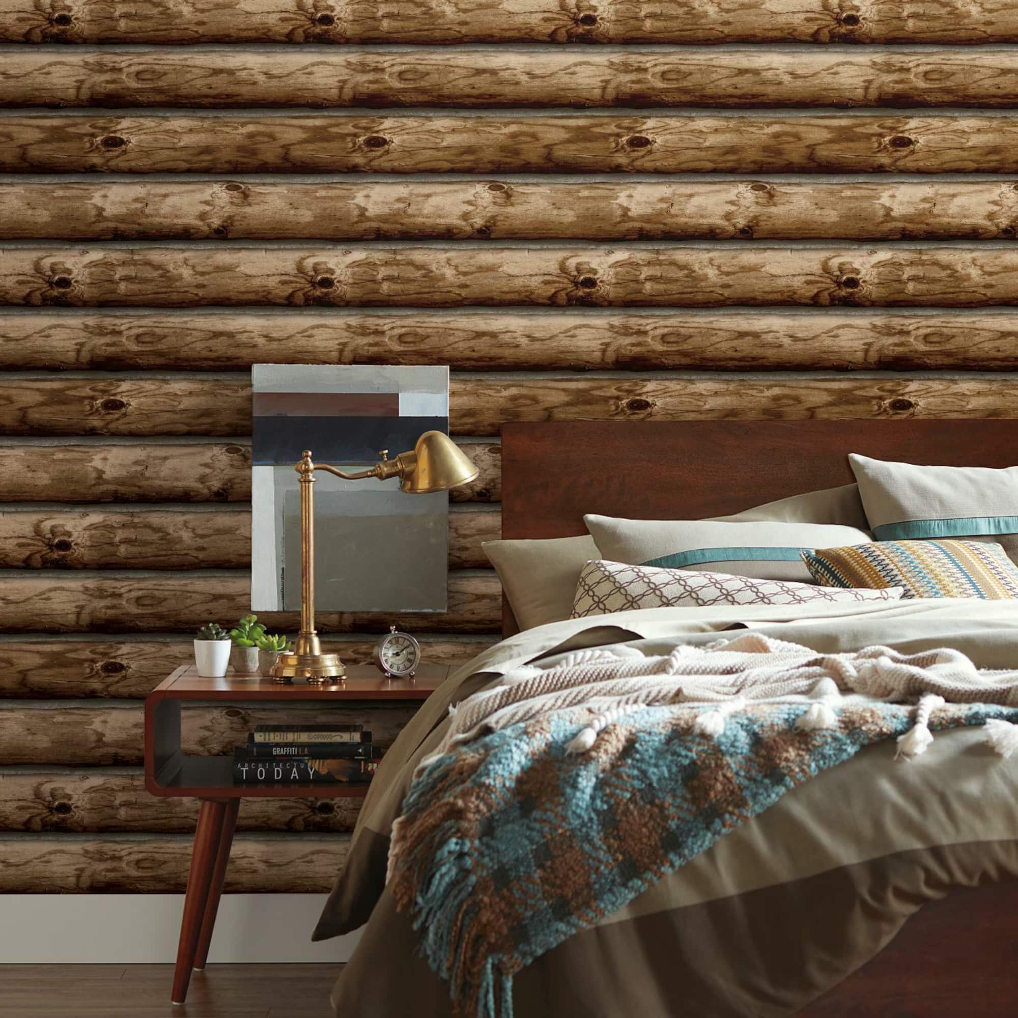 RoomMates Cabin Logs Peel & Stick Wallpaper